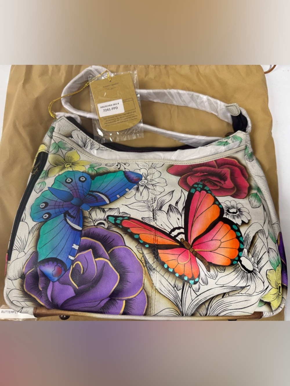 Anuschka Multicolor Butterfly Print Crossbody Bag